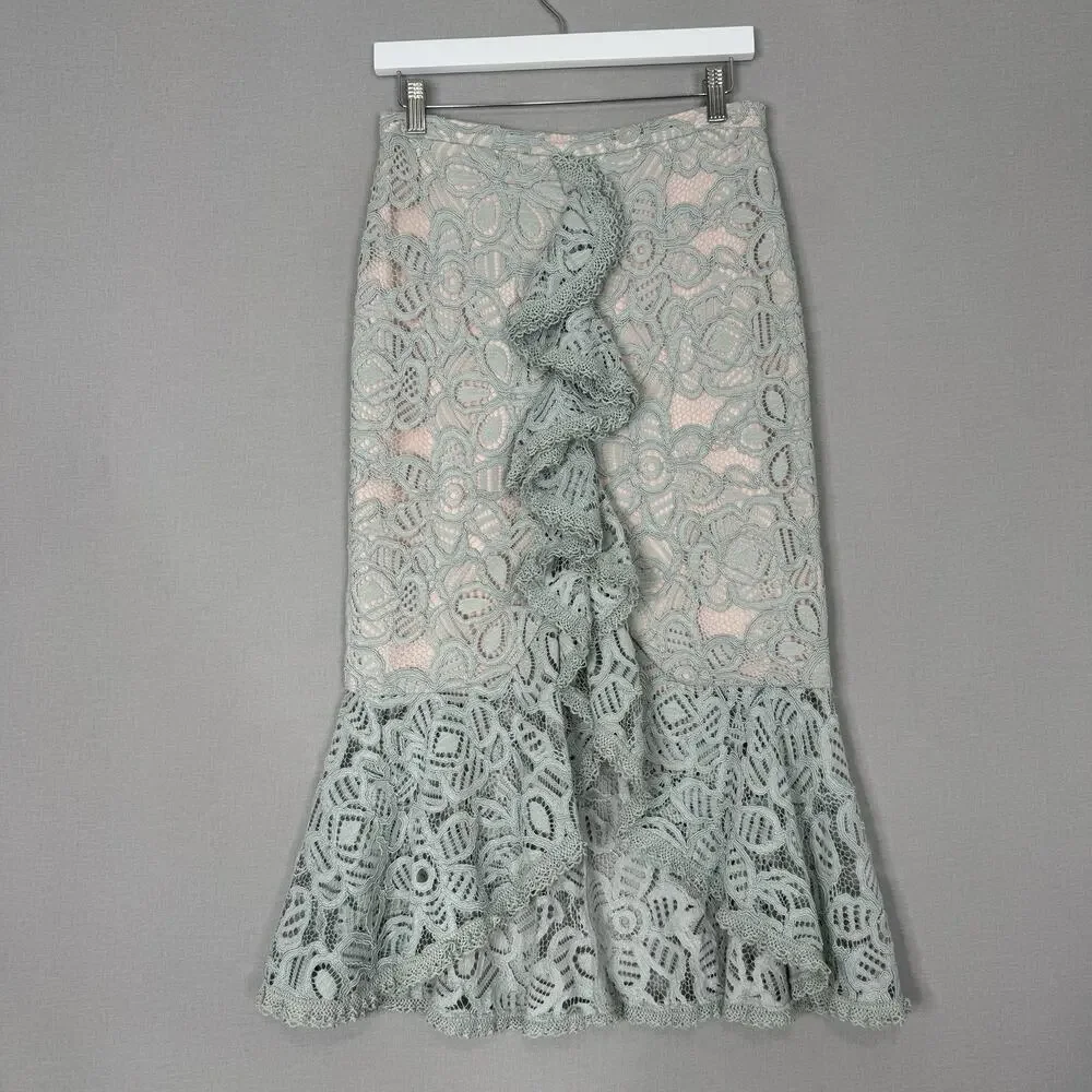 Alexis Women Skirt Set Small Blue Pastel Lace Midi Ruffle Fairy Dainty Whimy Y2K - Picture 2 of 16